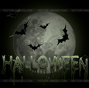 Happy halloween wallpaper with moon and black bats, vec - vector image