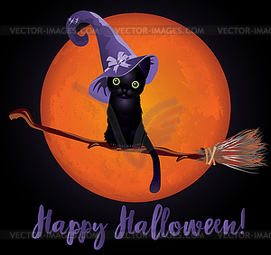 Happy Halloween wallpaper. Witch cat and moon, vector i - vector image