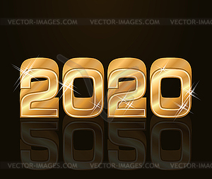 Золотая новогодняя открытка 2020 года, векторная иллюстрация - векторный клипарт