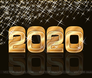 Золотая новогодняя открытка 2020 года, векторная иллюстрация - изображение в векторе