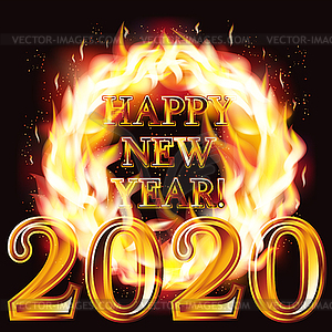 Огонь новый 2020 год пылающий карты, векторная иллюстрация - векторное изображение