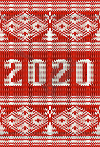 Новый 2020 год вязаный узор фона, вектор иллю - векторный клипарт Royalty-Free