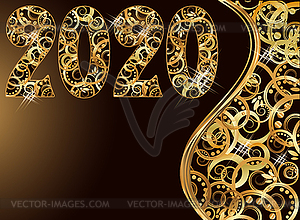 New 2020 year, black gold banner. Vector illustration - royalty-free vector image
