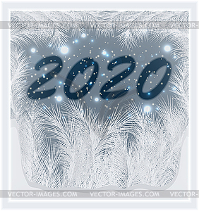 Happy New 2020 Year frosted window , vector  - vector clipart