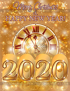 С Новым 2020 годом золотая карта, векторная иллюстрация - изображение в формате EPS