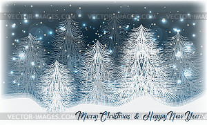 Winter wallpaper with xmas tree, vector illustration - vector image