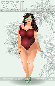 Plus size sexual girl in swimsuit, vector illustration - vector image