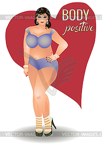 Тело положительное плюс размер сексуальная женщина, векторная иллюстрация - векторный рисунок