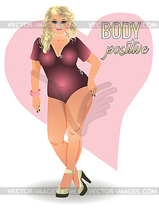 Body positive plus size beautidul woman, vector illustr - royalty-free vector clipart