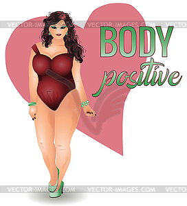 Body positive plus size attractive woman, vector illust - vector image
