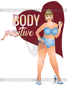 Body positive plus size  woman with champagne, vector  - vector clipart / vector image