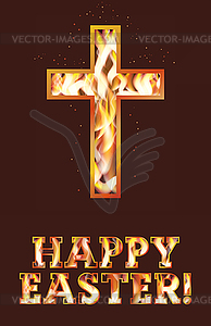Счастливой Пасхи открытка. Пылающий огонь крест, вектор - векторизованный клипарт
