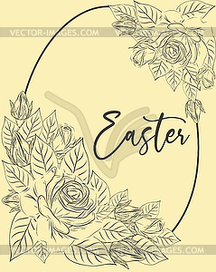 Счастливой Пасхи открытка с цветами, вектор illustr - векторное изображение