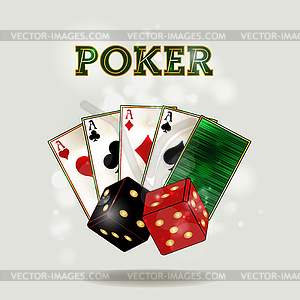 Casino wallpaper with dice and poker cards, vector - vector image