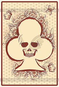 Casino clubs poker card with skull and flowers, vector  - vector clipart / vector image