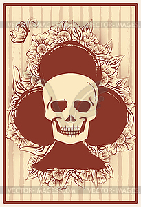 Clubs poker card with skull and flowers, casino wallpap - vector EPS clipart