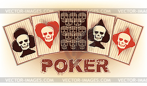 Казино Покер карты с черепом, баннер, векторная иллюстрация - векторная иллюстрация
