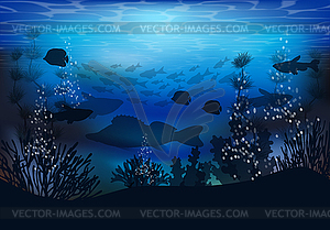 Underwater landscape with tropical fish, vector illustr - vector image