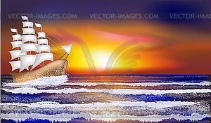 Tropical landscape wallpaper with sailboat, vector illu - vector EPS clipart