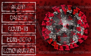 Coronavirus 2019-nCoV, Covid-19, alert banner with skul - vector clip art