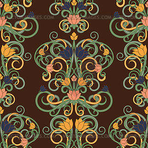 Floral seamless pattern in art nouveau style, vector - vector clip art
