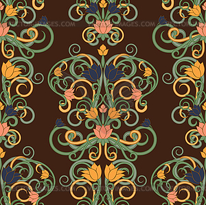 Floral seamless pattern in art nouveau style, vector - vector clip art