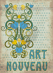 Old floral ornate in art nouveau style, greeting card,  - color vector clipart