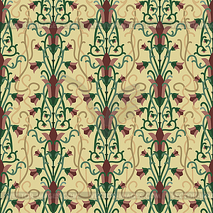 Vintage floral seamless art nouveau style wallpaper, ve - vector image
