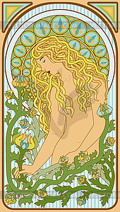 Модная блондинка в цветочек, векторная иллюстрация - векторное изображение