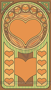 Heart poker playing art nouveau cards, vector illustrat - vector clip art