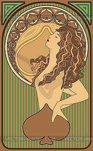 Art nouveau woman spades casino poker card, vector illu - vector clip art