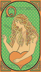 Art Nouveau Queen Hearts Poker Card Vector Illustratio Vector Clip Art