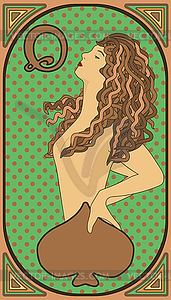 Art nouveau queen spades poker card, vector illustratio - color vector clipart