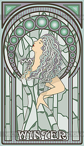 Winter woman in art nouveau style, vector illustration - vector clip art