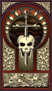 Art nouveau background skull and sword, vector illustra - vector image