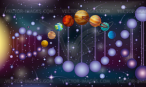 Deoxyribonucleic acid DNA planets solar system, vector  - vector image