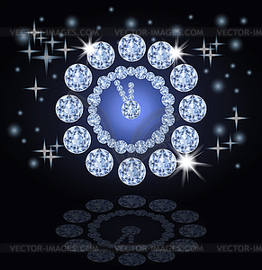 New Year diamond clock, invitation card, vector illustr - vector image