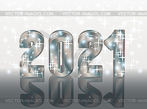 Серебряная новогодняя 3D-открытка 2021 года, векторная иллюстрация - изображение в формате EPS