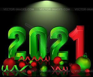 Happy New 2021 year invitation card with xmas balls - vector clipart