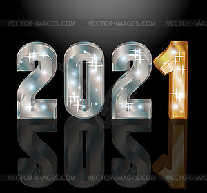 Happy New 2021 Year 3d, golden silver banner, vector  - vector image