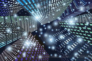 Night futuristic corporate buildings down.  - vector clipart