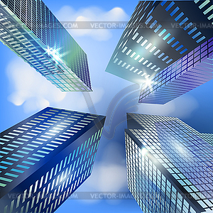 Абстрактные футуристические современные корпоративные здания вниз - изображение векторного клипарта