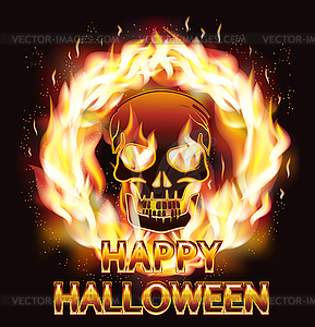 Happy Halloween Skull fire invitation card, vector illu - vector clipart