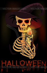 Happy Halloween card. A skull in a witchs hat  - vector clipart