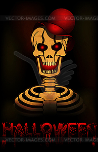 Happy Halloween card. A skull in a red hat holds  - vector clipart