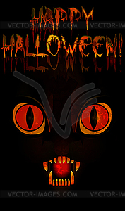 Happy Halloween card with horror black cats eyes, vecto - vector image