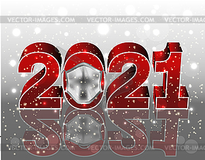 New 2021 Year with medical mask, vector illustration - color vector clipart