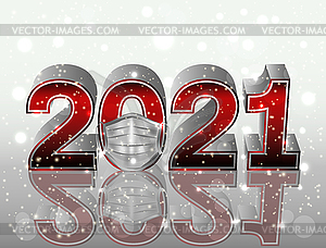 New 2021 Year background with medical mask, vector  - vector clip art