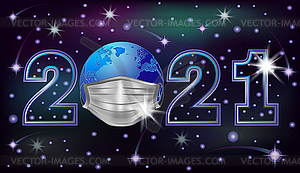 New 2021 Year banner with night sky and planet in a med - vector clip art