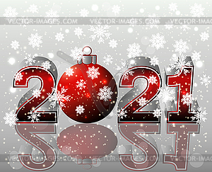 Happy New 2021 year card with xmas ball, vector illustr - vector clip art